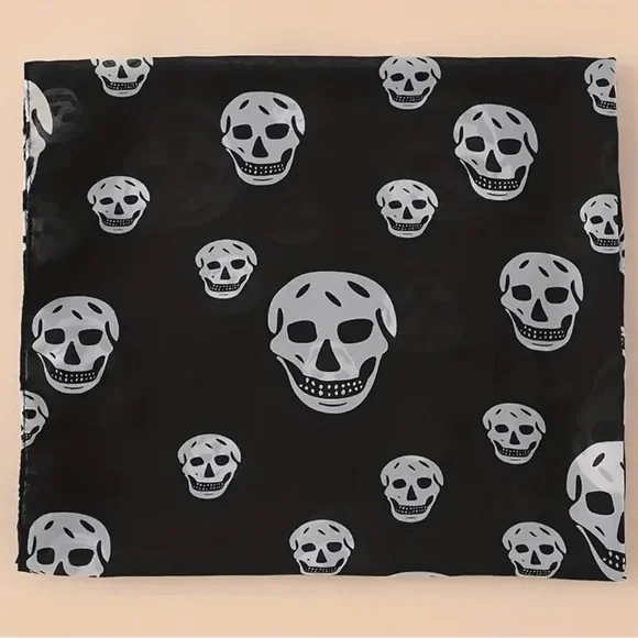 SHEER SKULLS ☠️ | Black & White Skull Print | Scarf (Brand New!) 💕✨ - Picture 5 of 12